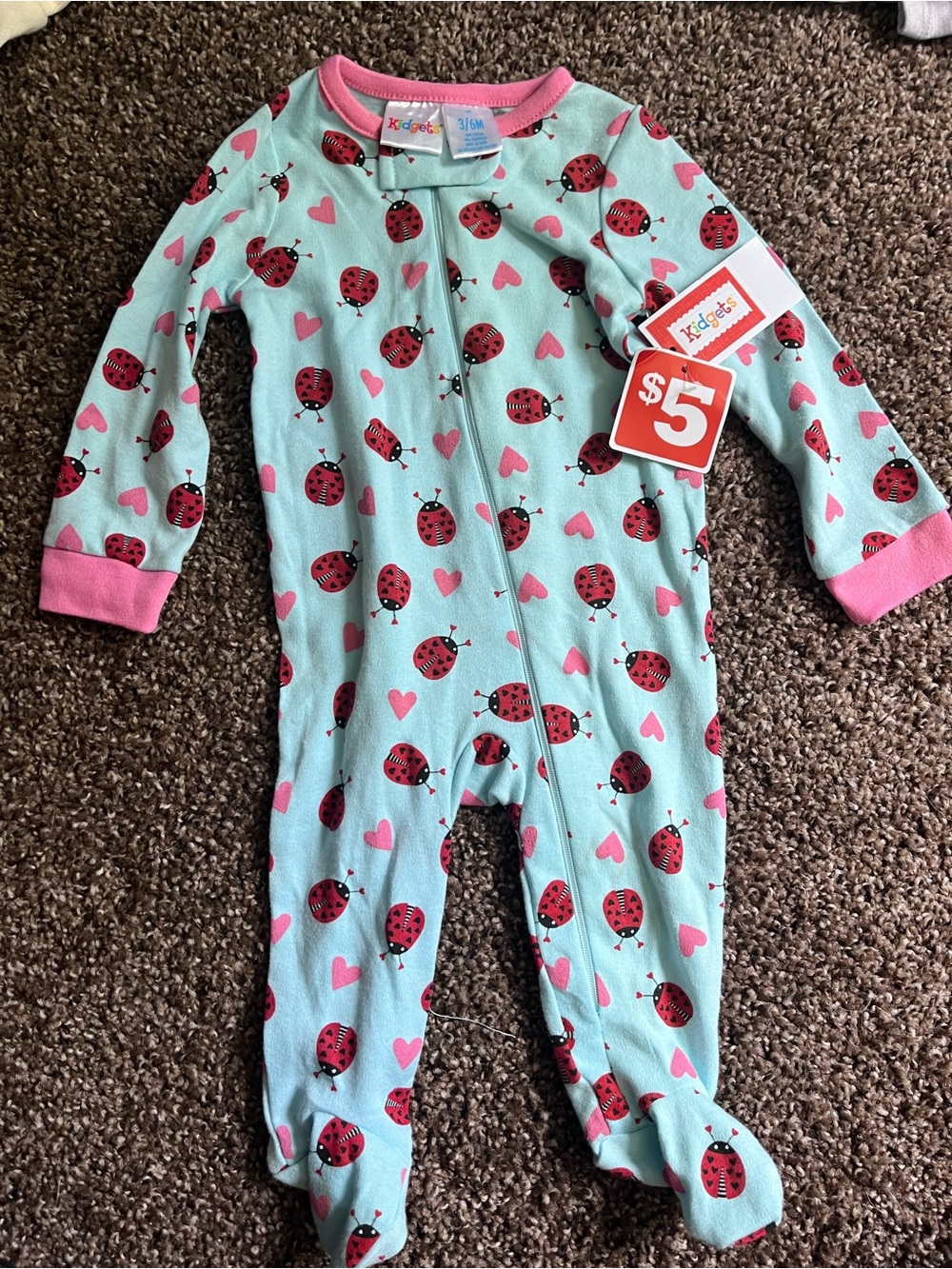 Kidgets Mint and Pink Ladybug Footed One-Piece Pajamas